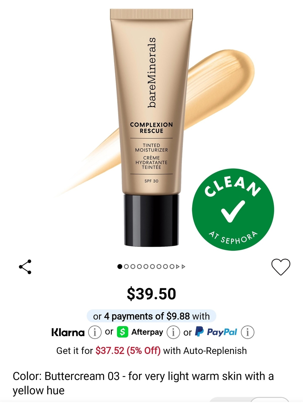 bareMinerals Tinted Moisturizer - Buttercream (warm yellow-beige)